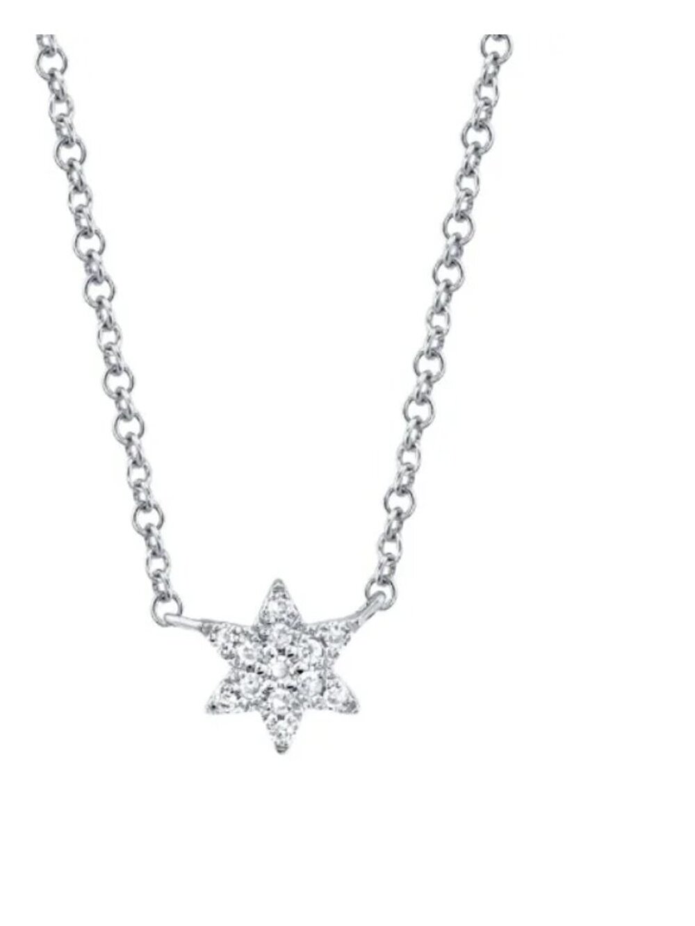 Shy Creation Pave Diamond Star of David Necklace 14k White Gold Minimalist